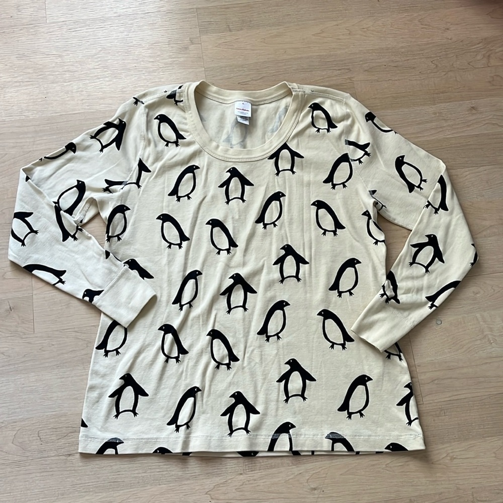 Hanna Andersson Cream Penguin-Print Long Sleeve Pajama Top